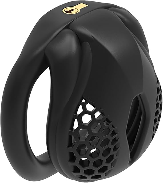Breathable Honeycomb Penis Cage Set with 4 Flat Rings Small Cock Cages Men Chasity Device Slave Sex Toy Extreme Bondage with Large Urinal Design (Black,Flat-Micro)