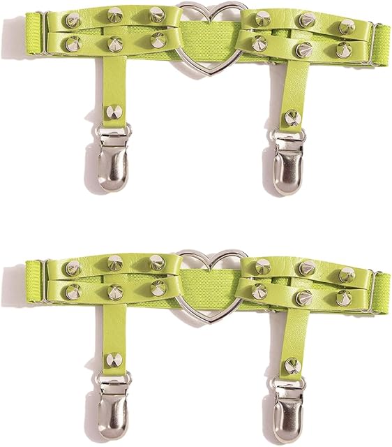 Women Girl Leather Garters Sexy Heart Leg Ring Elastic Garter Belt Punk Rock Rivet Stud Anti-Slip Clips 2pcs