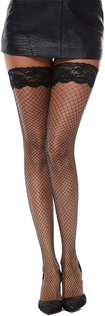 Women's Fishnet Thigh High Stockings with Silicone Lace Top 1 Pairs