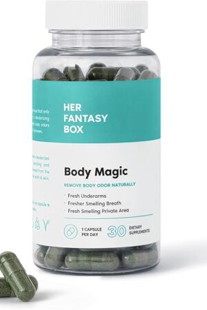 Her Fantasy Box | Body Magic Chlorophyll Capsules - 30 Vegan Capsules for Detox, Digestion, Gut Health, Skin Support, and Oily Skin - Natural Energy Booster (200 mg) (100mg) (200mg)