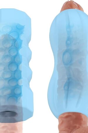 【2 Packs】 Manual Male Masturbator, Male Stroker Pocket Pussy Sex Toys for Men, Double Opening & One-Head Opening Stretchy Male Stroker with 3D Textured Vagina, Realistic Adult Toy for Men,Jelly Blue