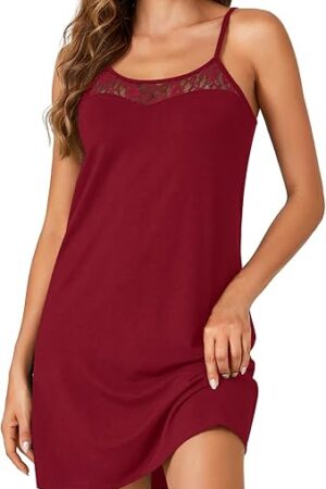 Women's Full Slip Sexy Lace Chemise Nightgown Babydoll Lingerie Spaghetti Strap Scoop Neck Nightdress