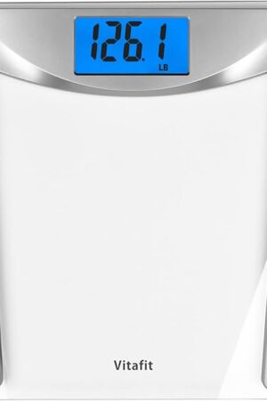 Vitafit Digital Bathroom Weight Scale for Body Weight, High Accuracy Assured by Weighing Professional Since 2001,Extra Large Blue Backlit LCD and Step-On, 400lb/182kg, Clear Glass