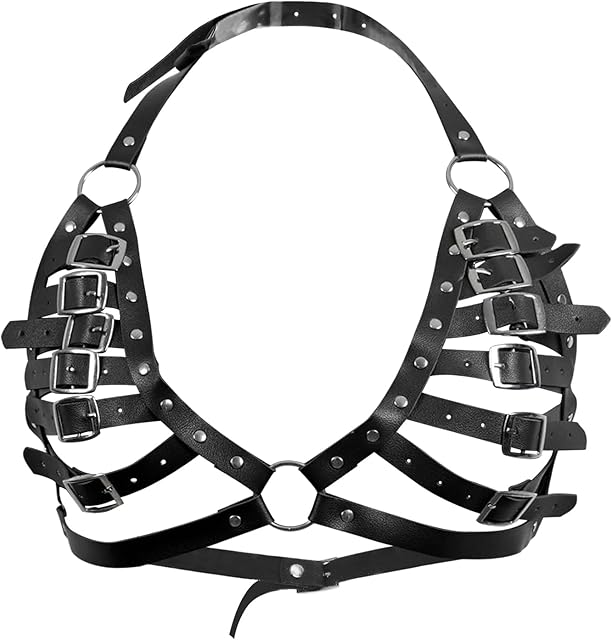 Women's Punk Body Chest Harness Cage Bra Sexy Crop Top Hollow Out Leather Strappy Belt Rave Outfit Halloween Party Costume