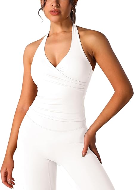 Women Wrap Halter Workout Tank V Neck Longline Sports Bras Backless Padded Gym Yoga Tank Tops Y2k Casual Crop