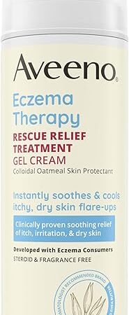 Aveeno Eczema Therapy Rescue Relief Treatment Gel Cream with Colloidal Oatmeal Skin Protectant, Instantly Soothes & Cools Itchy Dry Skin Flare-Ups, Steroid & Fragrance Free, 50 fl oz