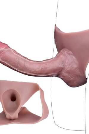 886" Long Hollow Dildo Male Enlarge Girth Penis Sleeve Pants,Silicone Extender Length Reusable Men Condom Pump,Adult Transgender Crossdresser Sex Toy Cloth