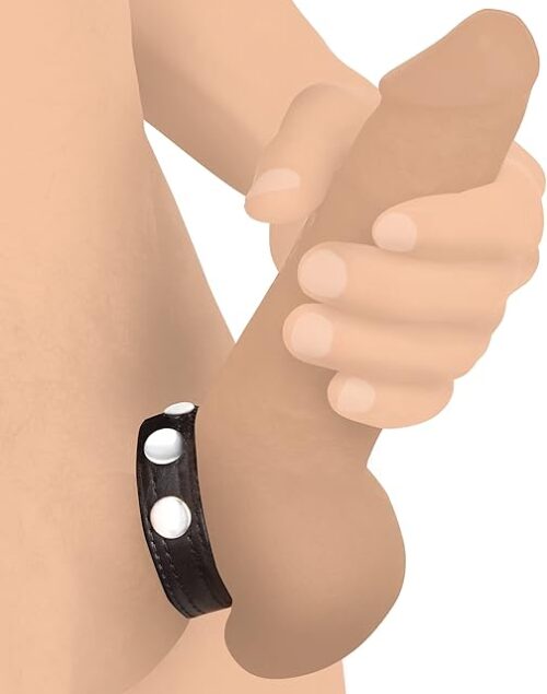 XR PLAY HARD Strict Leather Cock Ring Black Studded Leather Speed Snap-On Ring for Men or Couples, Harder Longer Erection Enhancer, Adjustable Cock Ring, Stay Hard Male Enhancement - Black
