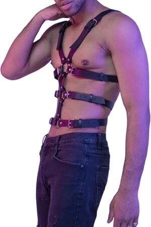 Harness Belt Costume for Men, Men's PU Leather Body Chest Sexy Body Harness Belt Restraints Adjustable Buckle Clothes Outfits, Nightclub Cosplay Clubwear #9, Black