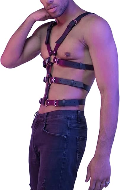 Harness Belt Costume for Men, Men's PU Leather Body Chest Sexy Body Harness Belt Restraints Adjustable Buckle Clothes Outfits, Nightclub Cosplay Clubwear #9, Black
