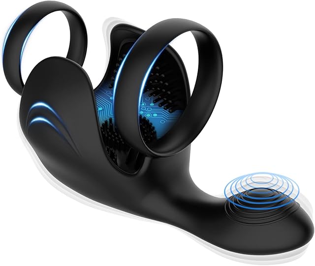 Vibrating Cock Ring Male Masturbator,Slicone Dual Penis Ring Prostate Testicles Anal Stimulating Vibrator with 10 Pattern Adult Sex Toy for Men Pleasure