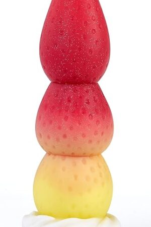 Cute Strawberry Anal Plug, 8inch Silicone Knot Dildo with Strong Suction Cup for Hands-Free for G-spot Stimulation, Anal Dildo with 3 Knots Sex Toys for Women Men Couples
