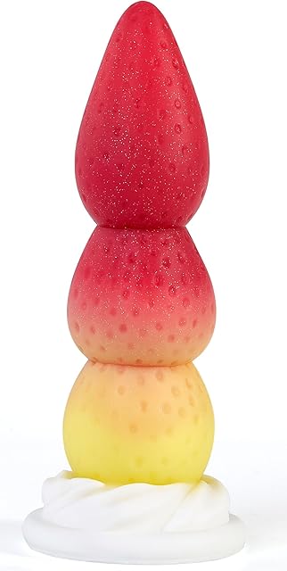 Cute Strawberry Anal Plug, 8inch Silicone Knot Dildo with Strong Suction Cup for Hands-Free for G-spot Stimulation, Anal Dildo with 3 Knots Sex Toys for Women Men Couples