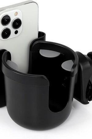 Accmor 2-in-1 Walker Cup Holder with Phone Holder, Wheelchair Cup Holder, Rollator Cup Holder, Cup Phone Holder for Walker, Wheelchair, Rollator, Mobility Scooter, Black