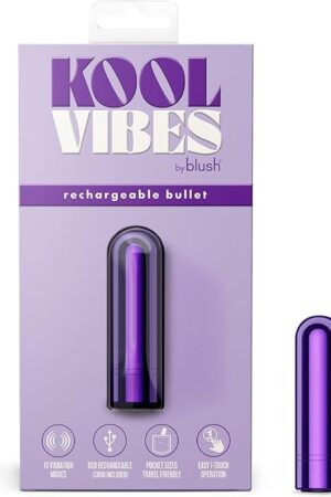 Blush Kool Vibes 2.5" Mini Bullet Vibrator, Quiet Pocket Clitoral Stimulator - 10 Vibrating Functions (5 Speeds & Patterns) USB Rechargeable - Intimate Pleasure Play Adult Sex Toy for Women - (Grape)