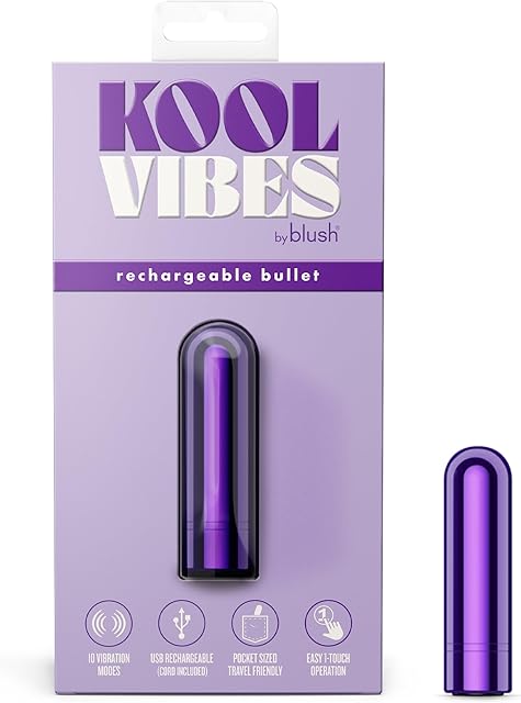Blush Kool Vibes 2.5" Mini Bullet Vibrator, Quiet Pocket Clitoral Stimulator - 10 Vibrating Functions (5 Speeds & Patterns) USB Rechargeable - Intimate Pleasure Play Adult Sex Toy for Women - (Grape)