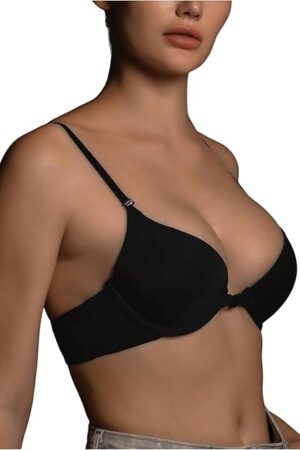 Womens Wireless Seamless Deep V Demi Bra Sexy Front Closure Thin Seamless Light Shaping Sports Bra for Women