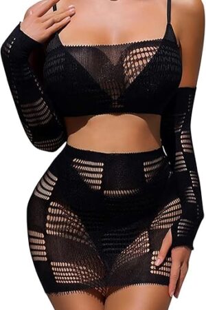 Womens Fishnet Mesh Lingerie Sets Sexy Naughty Bodystockings for Sex Sheer Honeymoon Outfits Ladies Fishnets Costumes