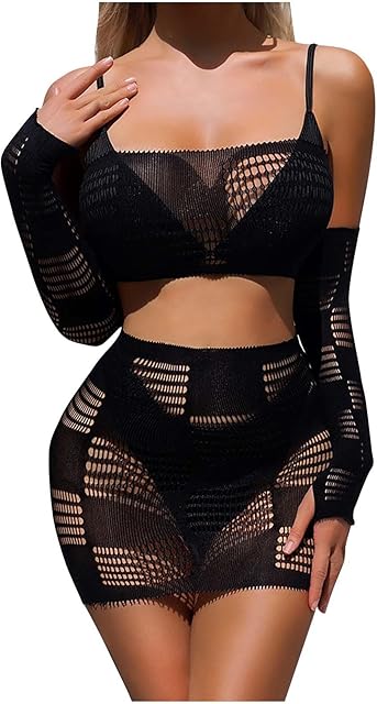 Womens Fishnet Mesh Lingerie Sets Sexy Naughty Bodystockings for Sex Sheer Honeymoon Outfits Ladies Fishnets Costumes