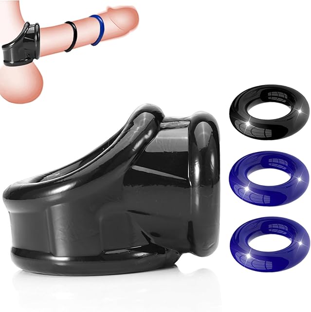 Cock Penis Rings Set Silicone Sex Toys Cock Sexual Stimulation Device for Penis Erection Enhancing Long Lasting Stronger Strechy Adult Sex Toys for Men or Couples Pleasure(Black&Blue)