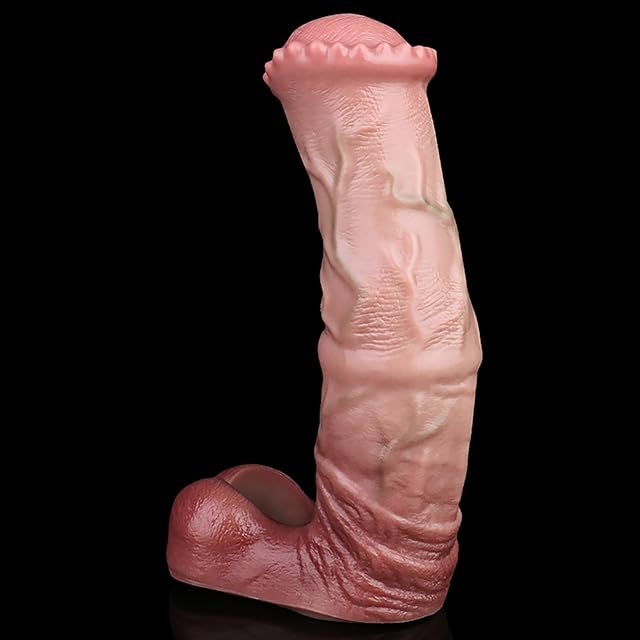 Big Horse Pennis Extender Dildo Cock Ring 759'' Silicone Animal Fake Penis Enlarger Sheath Dildo Built-in Cum Storage Sac Penis Girth Enhancer Extension Sleeve for Men Adult Sex Toys Rose Brown (A)