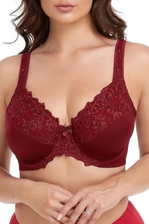 Women's Full Coverage Floral Lace Underwired Bra Plus Size Non Padded Comfort Bra