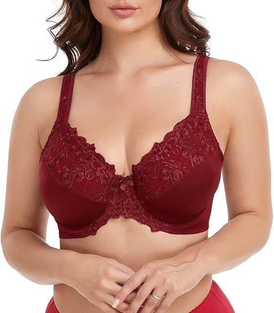 Women's Full Coverage Floral Lace Underwired Bra Plus Size Non Padded Comfort Bra