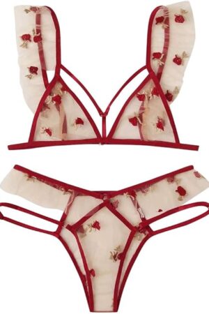 Women's Lingerie Sexy Bra Fashion Sleepwear Lace Underwear Sexy G-String Flower Thong Lingerie Mesh Lingerie