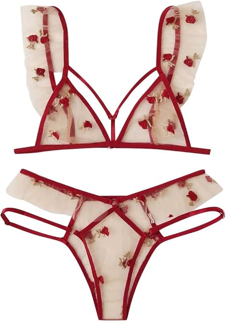 Women's Lingerie Sexy Bra Fashion Sleepwear Lace Underwear Sexy G-String Flower Thong Lingerie Mesh Lingerie