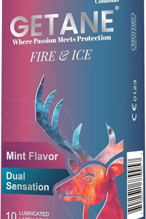 Fire&Ice Lubricated Condoms, Comfortable and Intensified Lubricant Condoms for Men, Premium Natural Latex, 10 Count Pack