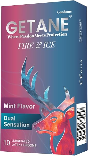 Fire&Ice Lubricated Condoms, Comfortable and Intensified Lubricant Condoms for Men, Premium Natural Latex, 10 Count Pack