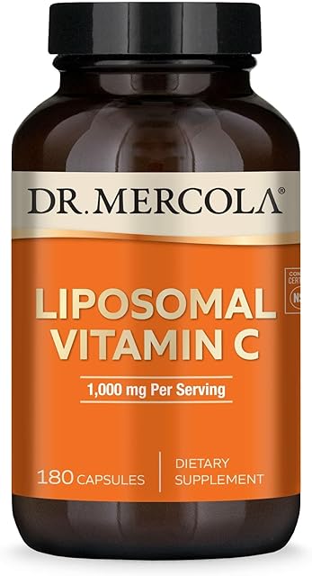 Dr Mercola Liposomal Vitamin C - Brain, Heart, Eye & Immune Support - Provides 1,000 mg of Bioavailable Vitamin C - Non-GMO, Gluten-Free & Soy-Free - 180 Capsules (90 Servings)