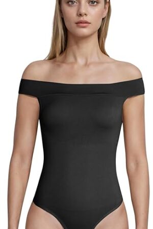 Women's Off the Shoulder Sleeveless Bodycon Suit Seamless Sculpting One Piece Body Shaper Bodysuit Tops Leotard
