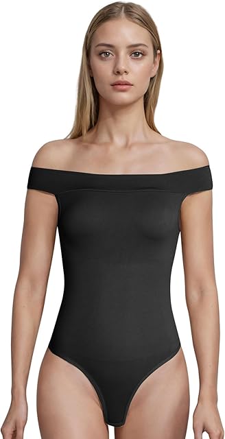 Women's Off the Shoulder Sleeveless Bodycon Suit Seamless Sculpting One Piece Body Shaper Bodysuit Tops Leotard
