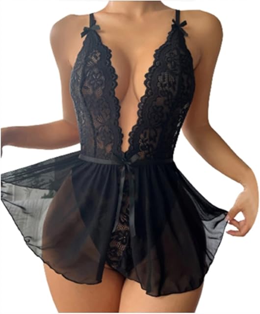 Women's Fun Underwear Fashion Sexy Apron See Through Fun Lace Underwear Bodysuit Womens Valentine Tops