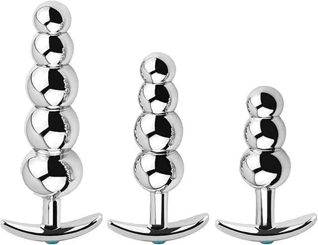 3 Pcs Stainless Steel Metal Anal Beads Butt Plug Sex Toy Set Wearable Outerdoor Large Anal Beads from Starter to Advanced Kit Anal Plug G Spot Dildo White m