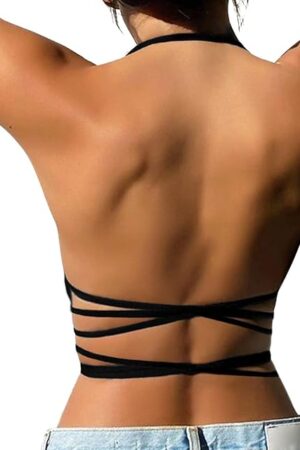 Women Bra Backless Halter Crop Top Padded Sports Bras Light Support Strappy Sexy Workout Tank Bras Women Breathable