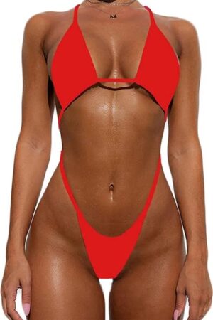 Women's Sexy One Piece Sling Bikini High Cut Cheeky Swimsuit Thong Bathing Suits
