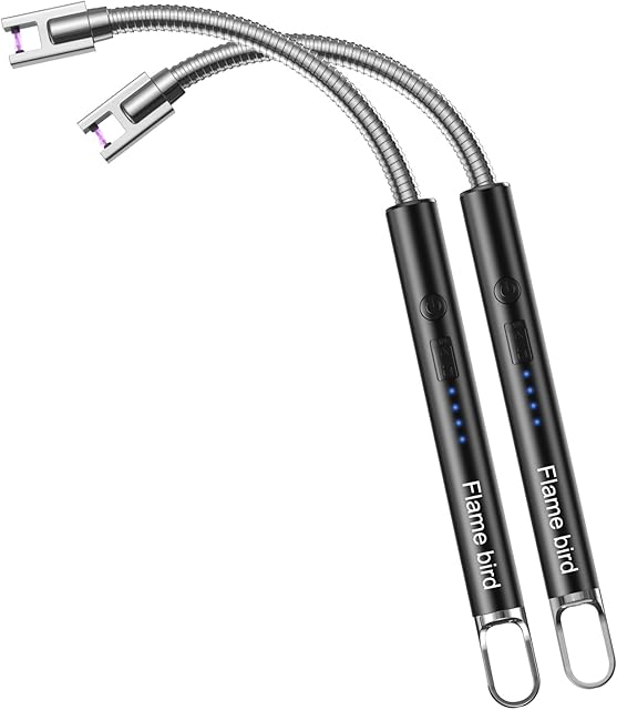 2 Pack Electric Candle Lighter Flameless Arc Windproof Flexible Long Neck USB Rechargeable Lighter for BBQ Grill Fireworks Camping