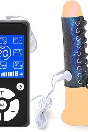 20 Levels of Electric Shock Strength Leather Adjustable Size Penis Ring Male Masturbation Training Electric Shock Cock Ring