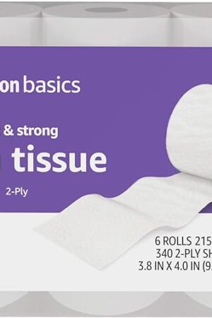 Amazon Basics Soft and Strong 2-Ply Toilet Paper, 6 Ultra Rolls = 24 Regular Rolls, Unscented, 340 Sheet (6 Rolls)