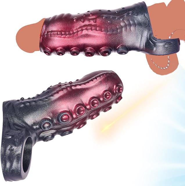 Dildo Sleeve Reusable Octopus Tentacle Penis Sleeve Enlargement Men's Girth Enhancer Sleeve (red,Black)