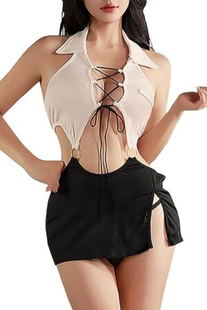 Women's Sleeveless Cosplay Costume Office Dress Uniform Lingerie Set