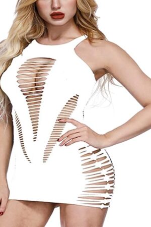 Womens Babydoll Hollow Fishnet Lingerie Hot Mini Dress Tube Chemise Bodysuit