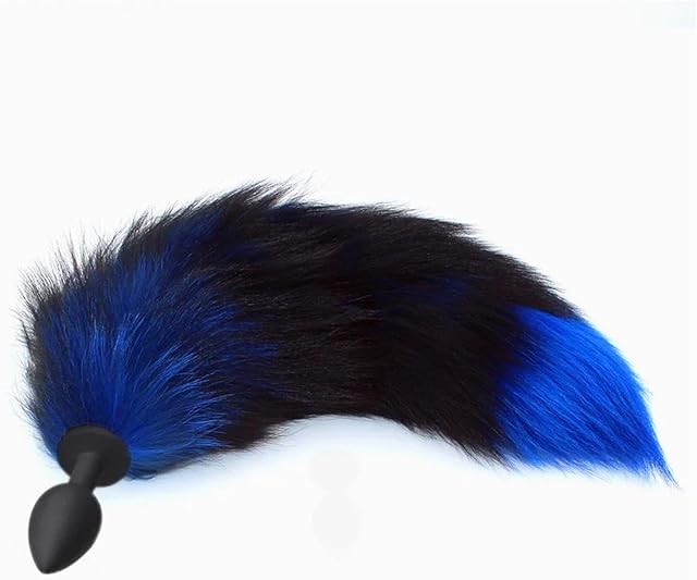 Generic Fox Tail Anal Plug Silicone Anal Sex Toys Butt Plug Sex Games Role Play Cosplay Toys Plug Drop Shipping(Blue,M Plug 3.4cm)