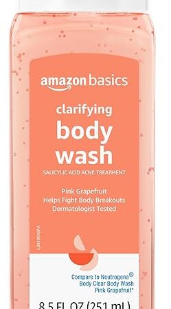 Amazon Basics Clarifying Pink Grapefruit Body Wash, 2% Salicylic Acid Acne Treatment, Dermatologist Tested, 85 Fluid Ounces, Pack of 1