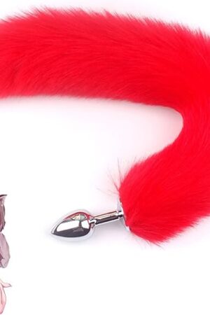 Butt Plug with Fox Tail, TARZNGGLOP Women Stainless Steel Anal Plug with Furry Tail Plug, Anal Toys Buttplug Training, Fox Tail Plug Adult, SM Sex Toys for Couples Flirt Play Fetish Cosplay (Red)