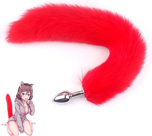 Butt Plug with Fox Tail, TARZNGGLOP Women Stainless Steel Anal Plug with Furry Tail Plug, Anal Toys Buttplug Training, Fox Tail Plug Adult, SM Sex Toys for Couples Flirt Play Fetish Cosplay (Red)
