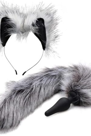 Grey Wolf Tail Anal Plug and Ears Set