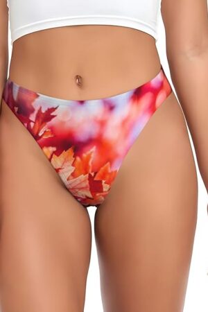 Autumn Maple Leaves Print Seamless Women Underwear Thongs Sexy No Show Panties Breathable Bikini Undies